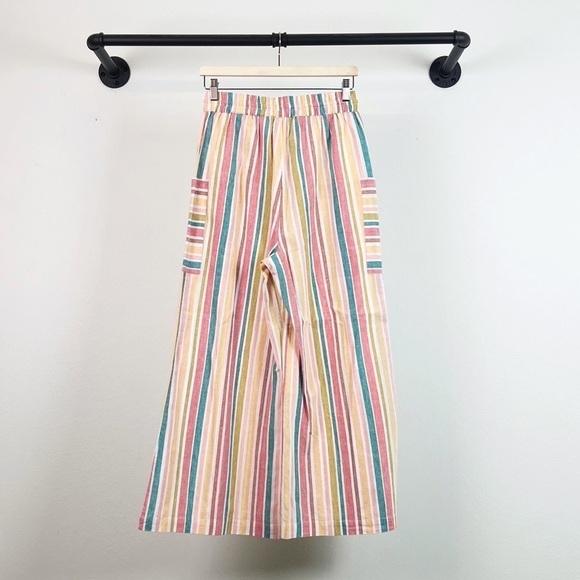 NWT Roxy Drifting Shorelines Striped Wide Leg Crop Trouser Linen Pants - Picture 9 of 10